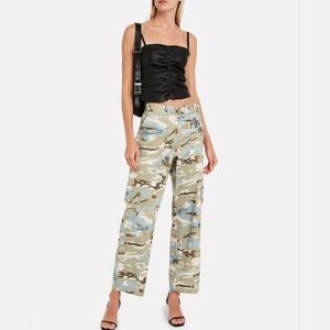 Miaou DAISY Camo Cargo Pants Crop Double Belts beige green blue small